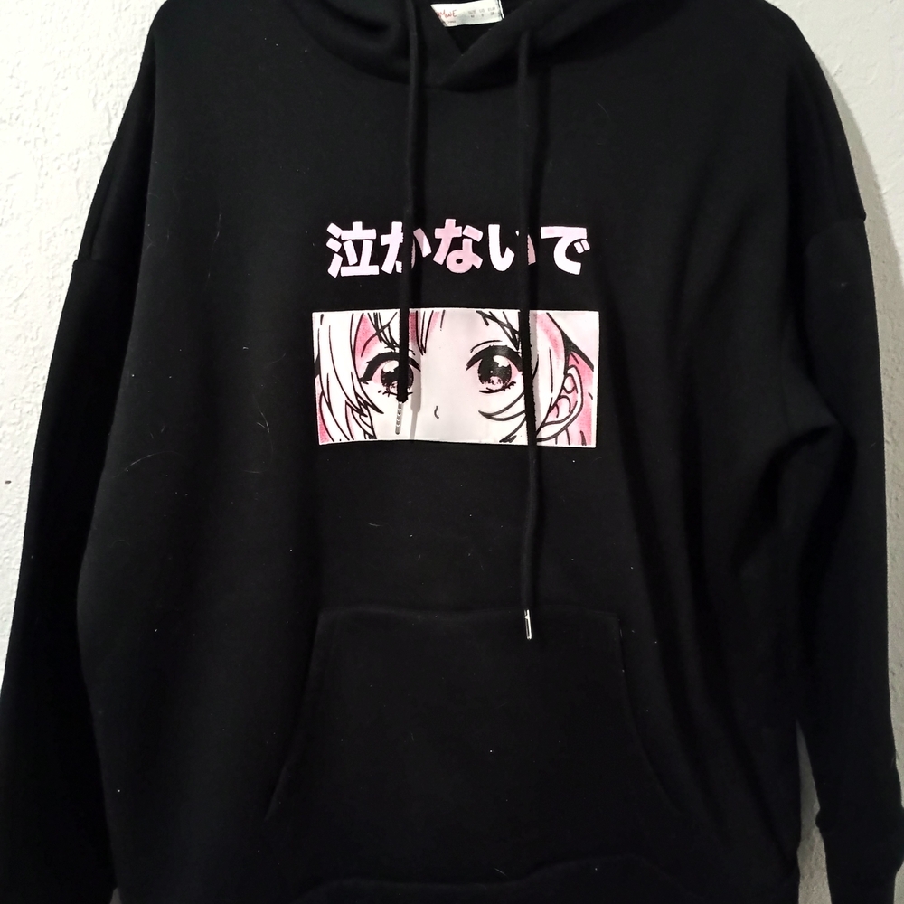 ROMWE Black Hoodie with Pink Graphic